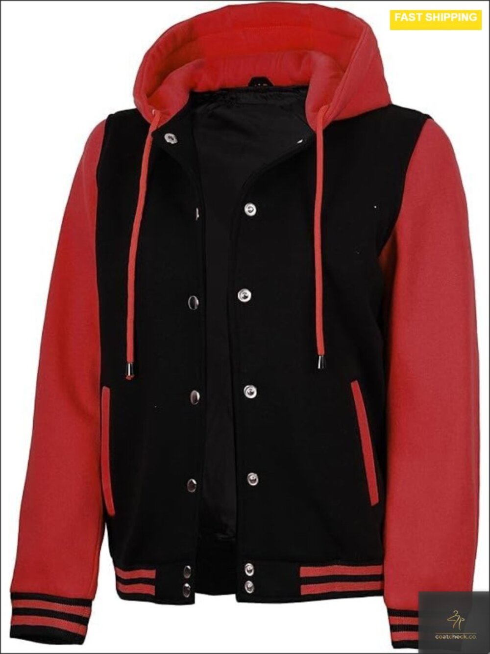 Women's Fleece Bomber Varsity Jacket, Letterman Snap-Button Baseball Style